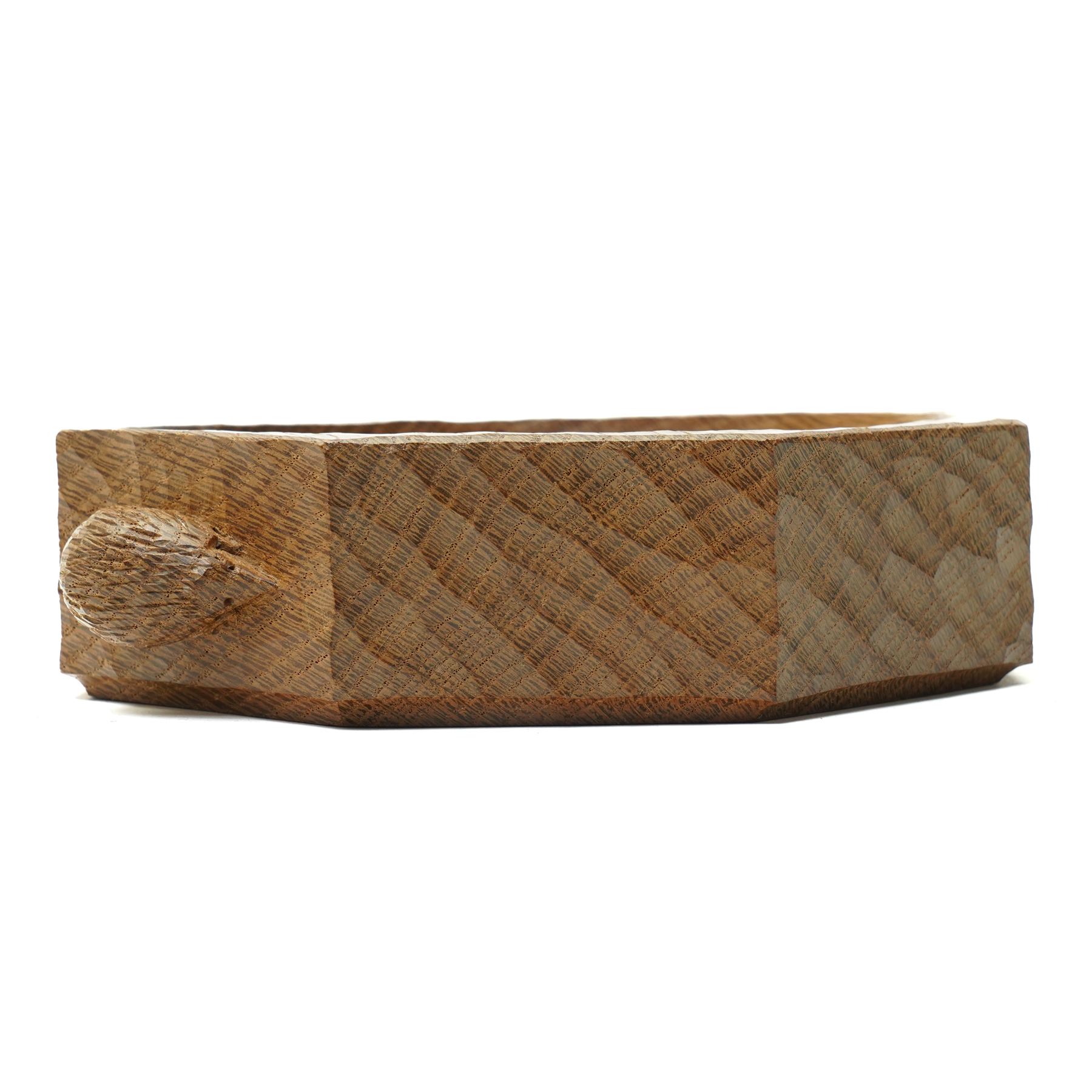 Hedgehogman - oak adzed octagonal bowl, on short foot, with carved hedgehog signature, by Nick Hill of Northallerton