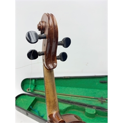 John Murdoch & Co 'The Maidstone' three-quarter size violin with 33.5cm two-piece maple back and ribs and spruce top, bears label, 55cm overall, in hard carrying case with bow