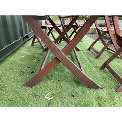 “Alexander Rose”, teak garden table and set of six teak folding garden chairs with parasol  - THIS LOT IS TO BE COLLECTED BY APPOINTMENT FROM DUGGLEBY STORAGE, GREAT HILL, EASTFIELD, SCARBOROUGH, YO11 3TX