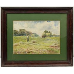 James William Booth (Staithes Group 1867-1953): Man with Scythe in the Hayfield, watercolour signed 25cm x 35cm