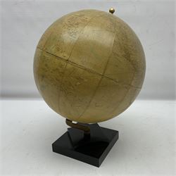 20th century terrestrial globe, raised on stepped square base, H34cm