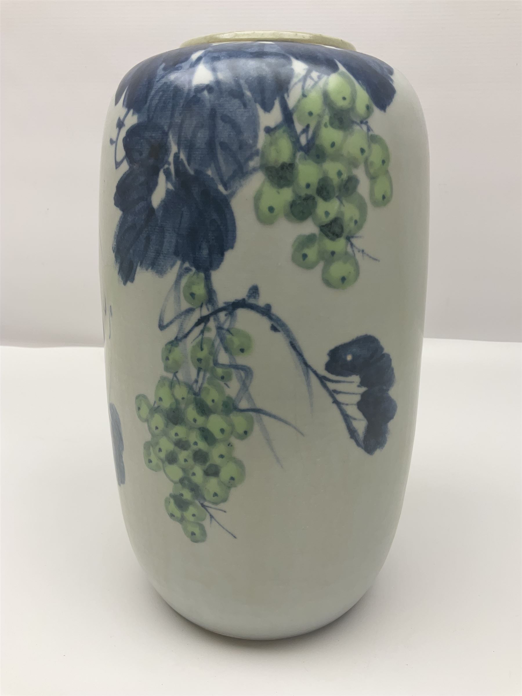 Chinese vase, decorated with vines and grapes and signed beneath, together with Chinese tea set of hexagonal form, comprising teapot and stand and six cups, vase H30cm