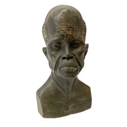 African carved hardstone bust of a man, H30cm 