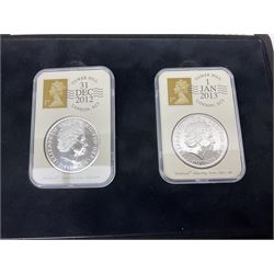 Queen Elizabeth II Canada 1976 silver ten dollars, Cook Islands 1997 two dollars,  three coin covers, 1981 part coin collection and a DateStamp boxed set comprising 2012 and 2013 silver Britannia coins each containing one troy ounce of fine silver