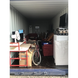  Container Auction. Entire container contents as per photographs, to include: four TVs, sofa, armchairs, table and chairs, microwave ovens, bike, fridge freezer and more, as per images and much more. Location: Scarborough Business Park YO11 3TX Viewing: Strictly by appointment call 01723 507111. Please note: all contents must be removed by Friday 9th October 2020, items not collected by this time will be disposed of or resold on behalf of David Duggleby Ltd. This does not include the container.