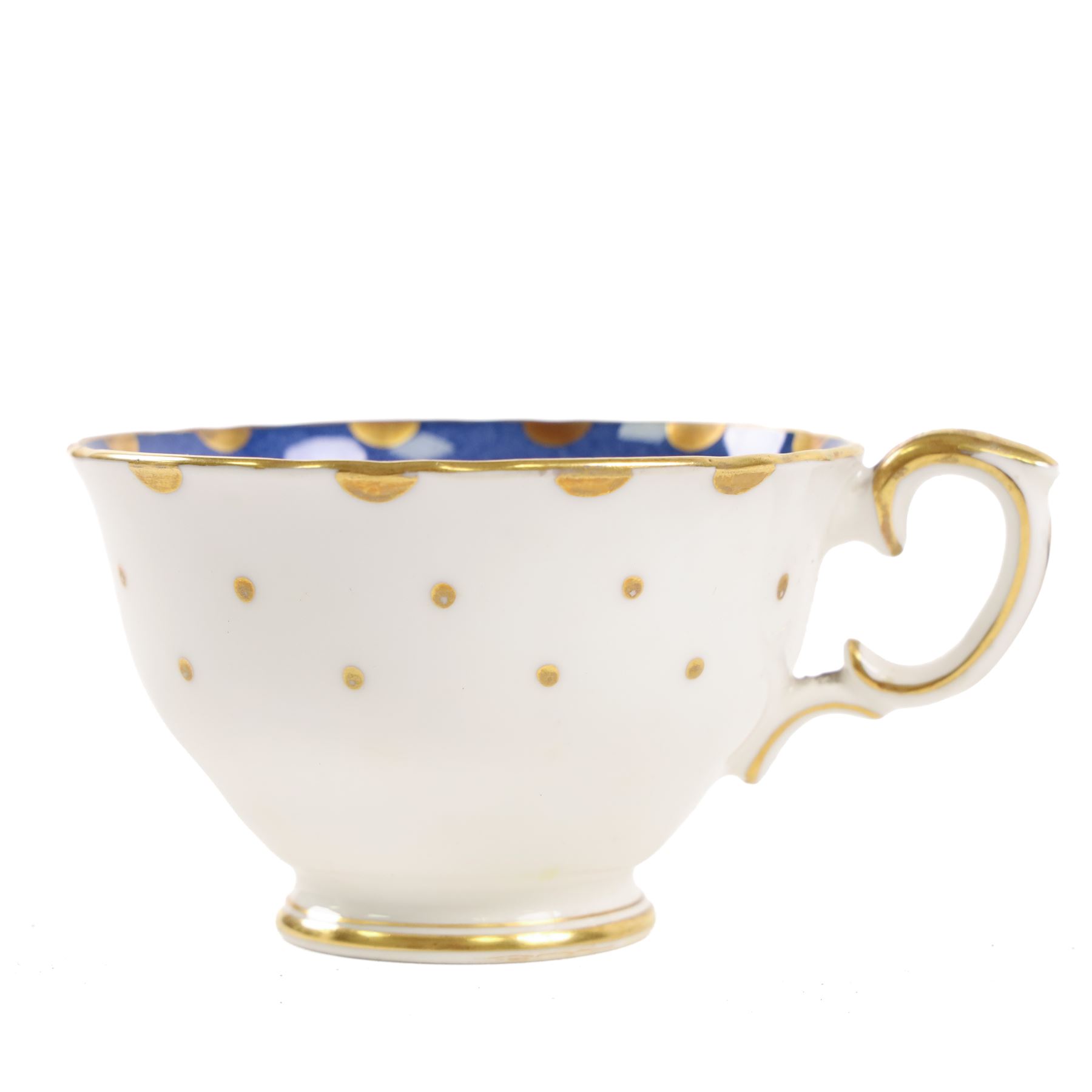 Crown Staffordshire Polka Dot tea service for six, comprising cups and saucers, milk jug, open sucrier, side plates and cake plate