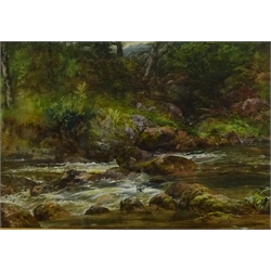 George Arthur Hickin (British 1821-1885): 'A Yorkshire Beck', watercolour heightened in white signed 23cm x 34cm