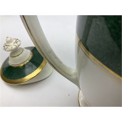 Coalport Athlone Green pattern tea wares, comprising coffee pot, seven coffee cans and saucers, milk jug, open sucrier, six tea cups and saucers, and six twin handled cups and saucers (42) 