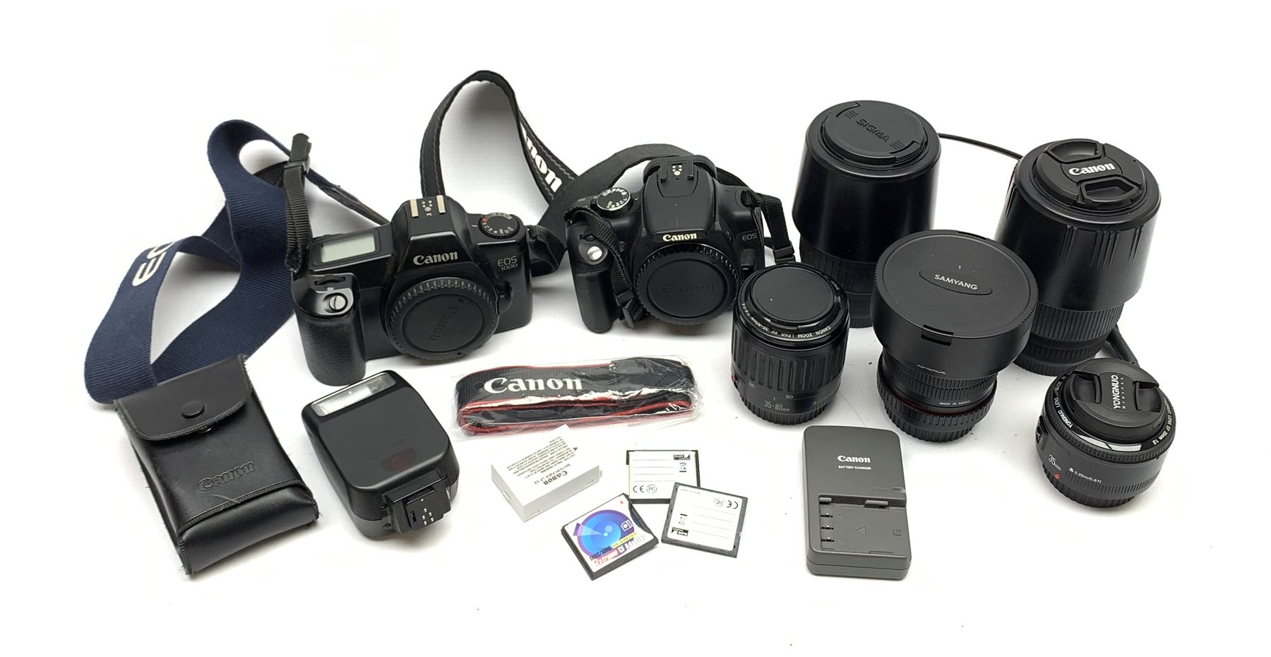 Two Canon camera bodies 'Canon EOS 350D Digital' and 'Canon EOS 1000