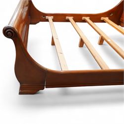 And So To Bed - Super King 'Manoir' 6' sleigh bed, the panelled headboard and footboard with pronounced scrolled ends, stepped moulded rails and shaped side panels, on block feet