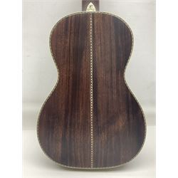 Indonesian crafted re-issue of an early Washburn Parlour guitar, model P314KK, bearing 125 years celebration label dated 2008; serial no.01120400171; L95cm; in Washburn case