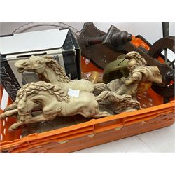 Composite figure of a Roman chariot, together with Olympia NK4040 camera, sewing machine and other collectables, in two boxes  