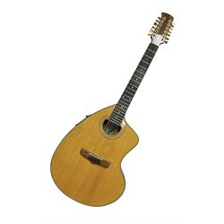 Brazilian Giannini Craviola twelve string acoustic guitar, with Fishman Premium Blend onboard pickup, in fitted hard case 