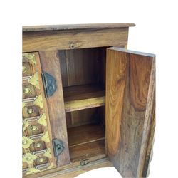 Eastern hardwood side cabinet, enclosed by four doors, decorated with metal work