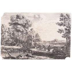 After Claude Lorrain (French 1600-1682): 'Le Pont de Bois', restrike etching 13cm x 19cm (unframed)