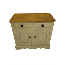 Painted pine dresser, fitted with two drawers and two cupboards