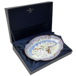 Two Beswick figures, composing The Snowman and Father Christmas, together with Border Fine Arts Enamel dish depicting a scene from The Snowman A3995, all in original boxes 