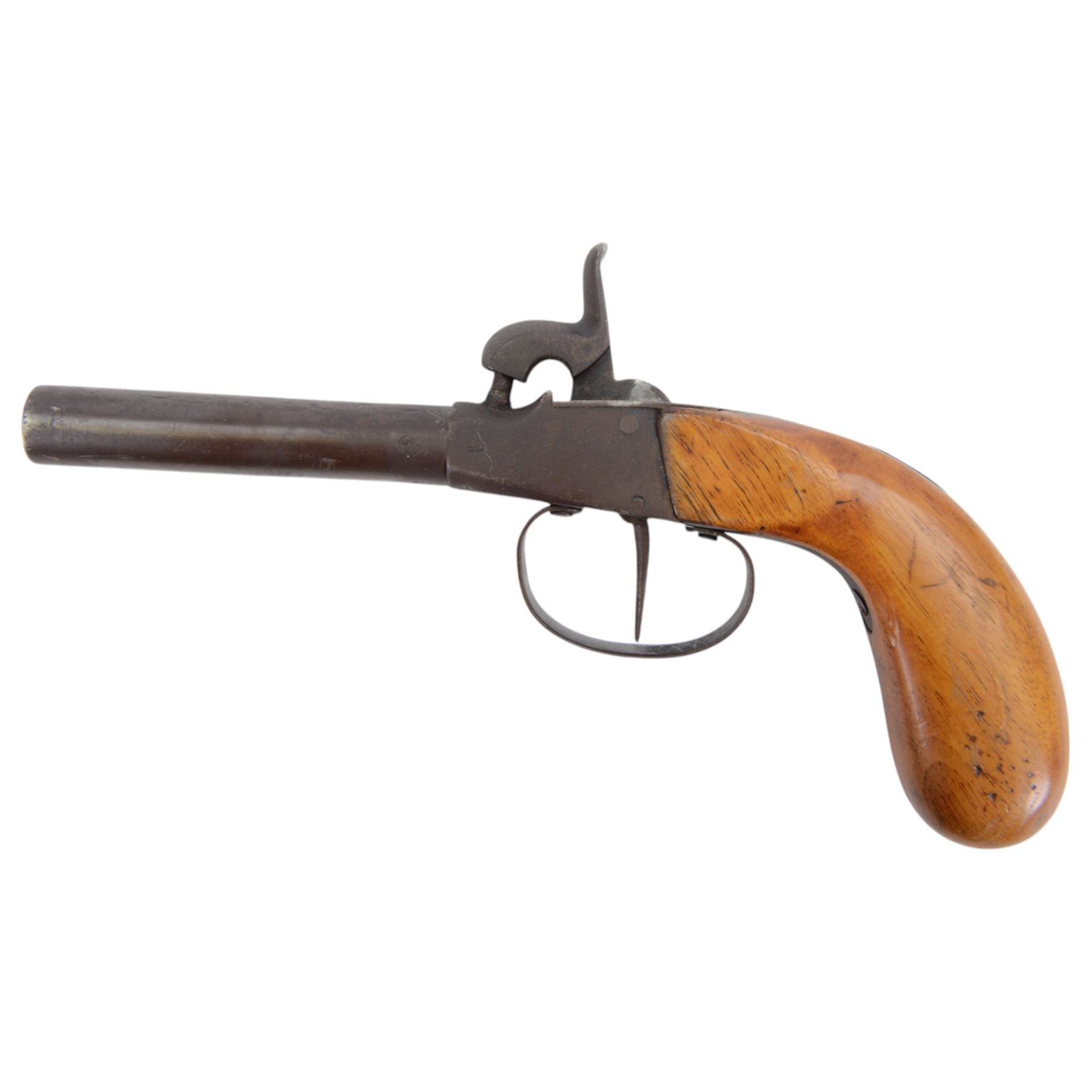 Percussion pistol, with octagonal barrel, bag-shaped wooden butt, together with two other percussion pistols   