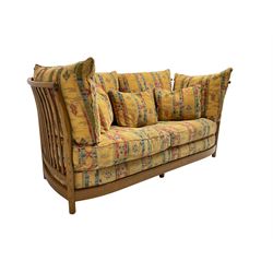 Ercol - 'Renaissance' two seat sofa, loose cushions upholstered in geometric patterned camel fabric