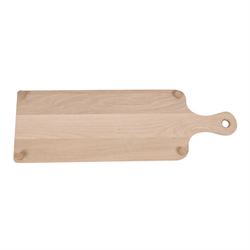 Wooden cheeseboard of rectangular form, upon four turned bun feet, H75cm W25cm