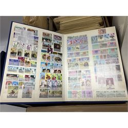Isle of Man, Jersey, Guernsey and Alderney stamps, from the 1st commemoratives, including mint stamps, gutter pairs and miniature sheets, various first day covers many with special postmarks, the majority of the collection dating, over 30+ years, from the 1970s to the early 2000s, housed in various ring binder folders, stockbooks and in envelopes, in two boxes
