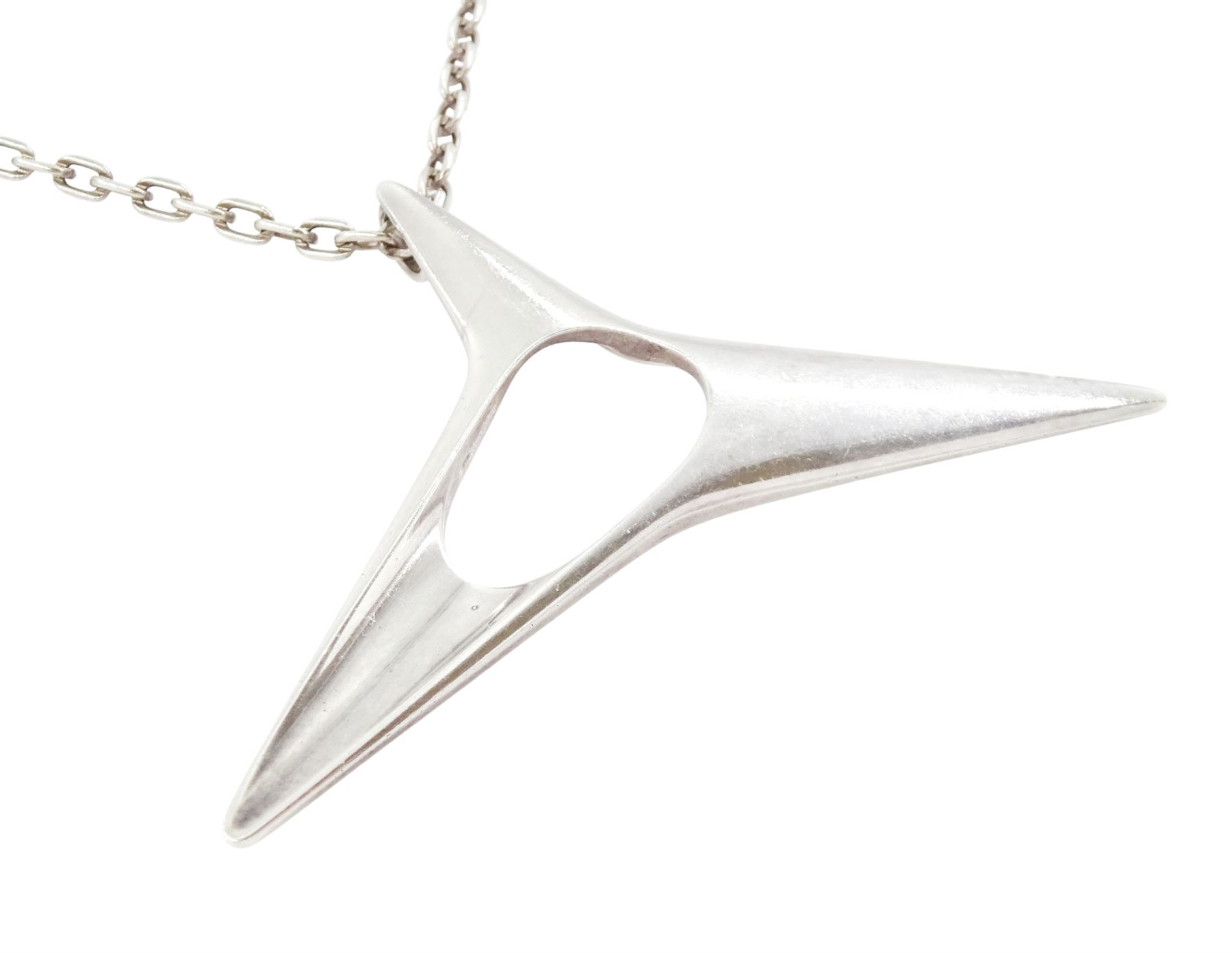 Georg Jensen silver pendant necklace, no. 342 designed by Henning Koppel, London import mark 1977, on a silver cable link chain with toggle clasp