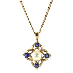 9ct gold sapphire and pearl necklace, hallmarked