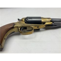 REGISTERED FIREARMS DEALER ONLY Modern Remington .44 calibre percussion brass framed army revolver, possibly by Uberti, with 16cm octagonal barrel, No.225; partially deactivated to old specification with no certificate L36cm overall