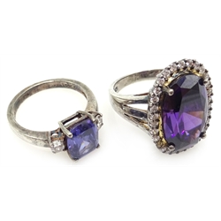  Four silver blue/purple stone and cubic zirconia dress rings, stamped 925  