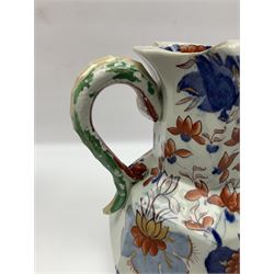 Two Masons Ironstone jugs, each in the Imari palette with serpent handles, with maker's mark beneath, tallest H24cm