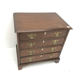 Small George III mahogany chest, moulded top, four graduating drawers, shaped bracket supports, W64cm, H66cm, D45cm