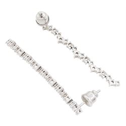 Pair of 18ct white gold round brilliant cut diamond pendant stud earrings, hallmarked, total diamond weight approx 1.00 carat