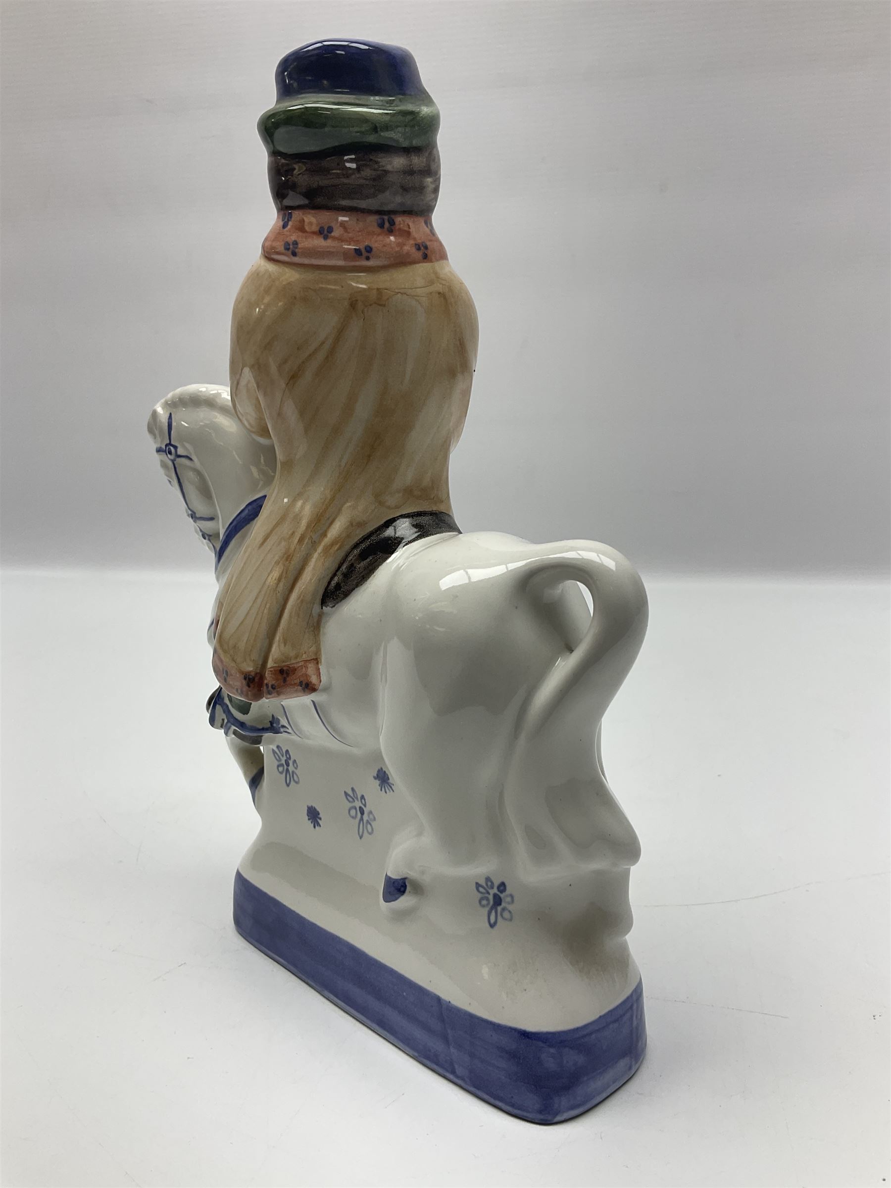 Three Rye Pottery Canterbury Tales figures, comprising The Miller, The Monk and The Franklin, together with a Canterbury Tale tile The Knight, tallest H24cm