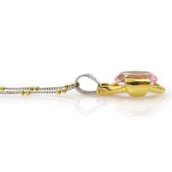 18ct white and yellow gold oval light pink sapphire and diamond pendant necklace, stamped 750, sapphire approx 6.80 carat