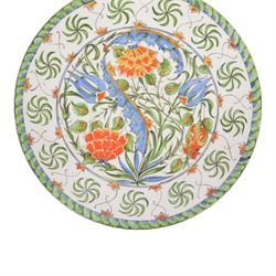 Iznik stlye plate, tin-glazed earthenware decorated with flowers and foliage, with impressed makers mark beneath, D25cm