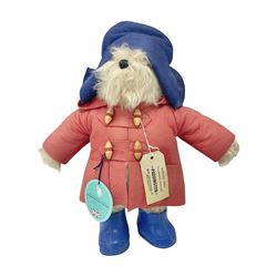  Gabrielle Designs Paddington Bear c.1981 with original labels, felt blue hat and red coat with blue rubber boots marked PB 1980  