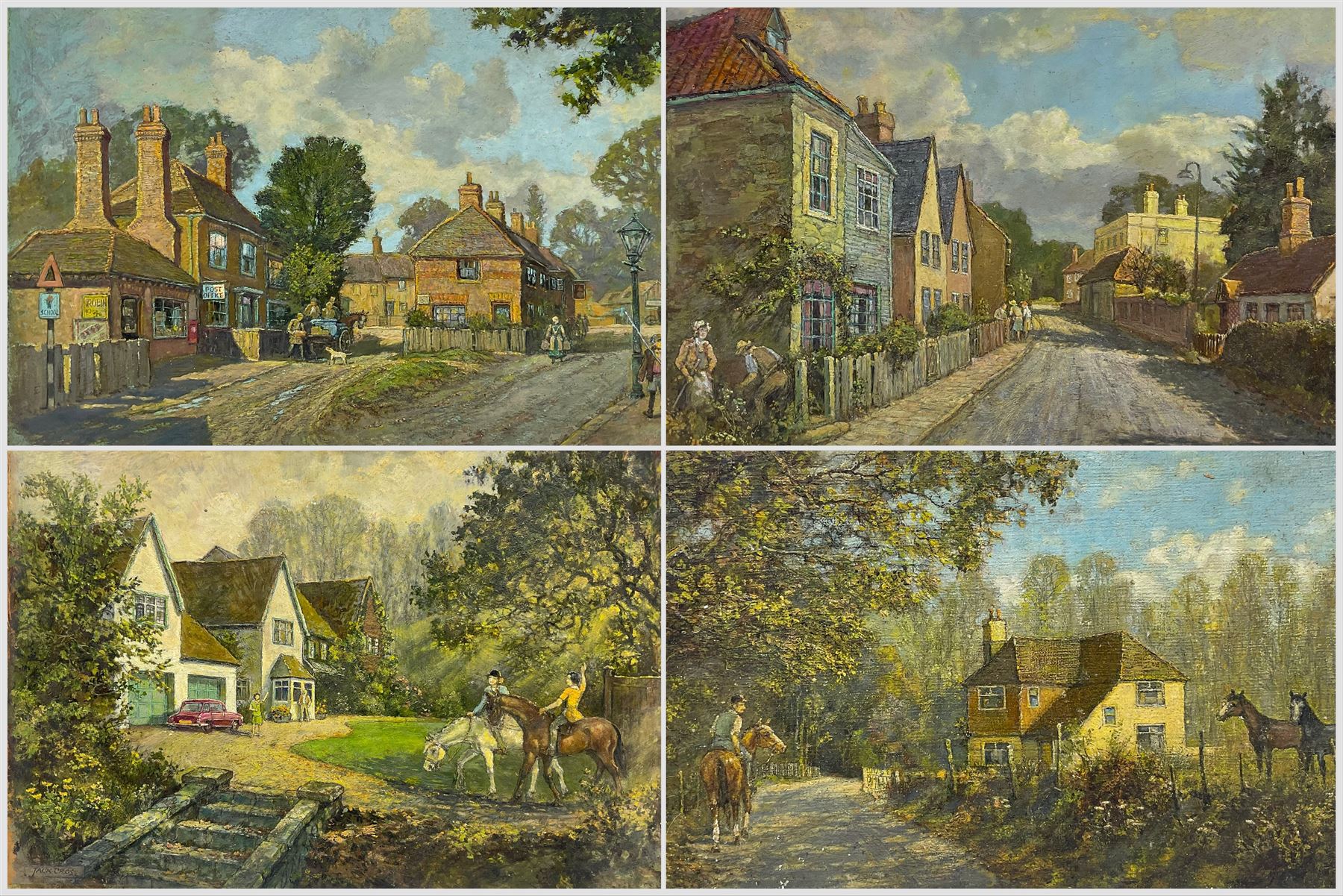 Folio of original oils and watercolours by Jack Cross (British 20th Century), to include views of Hayes in Middlesex, equestrian and town scenes, variously signed and titled (approx. 20)