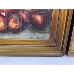 M Grieve (British 20th century): Still Life of Apples and Still Life of Mixed Fruit, pair pastel and watercolours signed 30cm x 45cm (2)