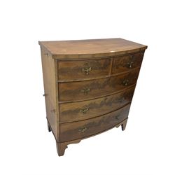 19th century mahogany bowfront chest, fitted with two short and three long drawers