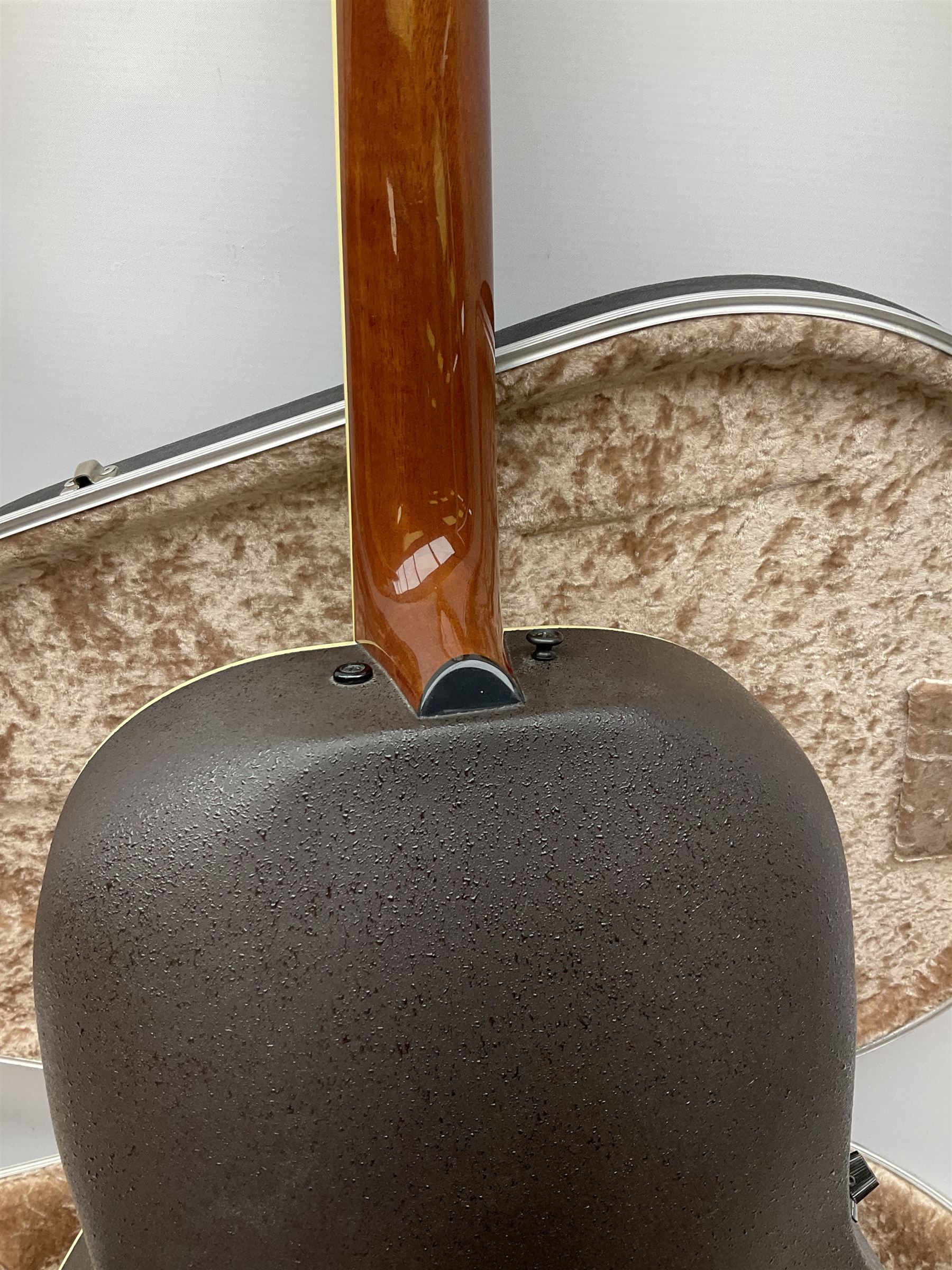 Ovation Ultra Series Model No.1512 electro acoustic guitar, 1980s/90s with textured black bowl back, natural spruce top and mahogany neck, serial no.232916 L104cm; in Hiscox Liteflite case with GuitarKes Workshop set-up and service certificate date October 2021
