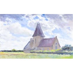 Neil Tyler (British 1945-): 'Hawsker Church', oil on board signed and titled, landscape sk...
