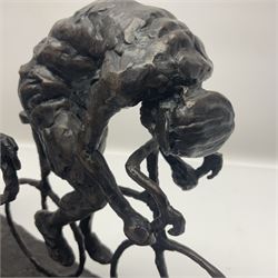Grant Palmer; Wheels On Fire, limited edition bronze of cyclists, H21cm