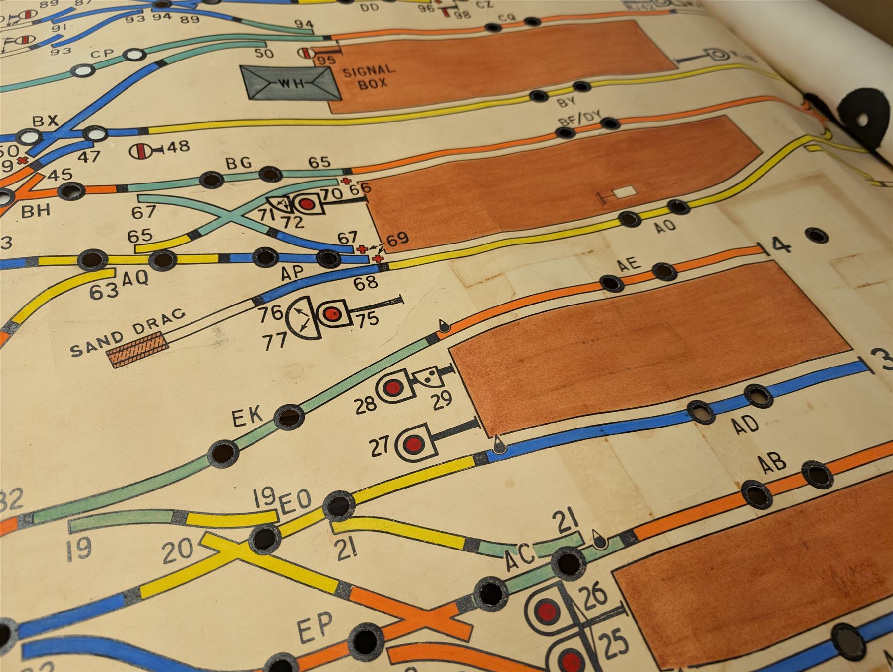 Collection of railway signal maps and similar, including a Wimbledon example, approx 350cm long, together with a collection of book pages depicting images of locomotives