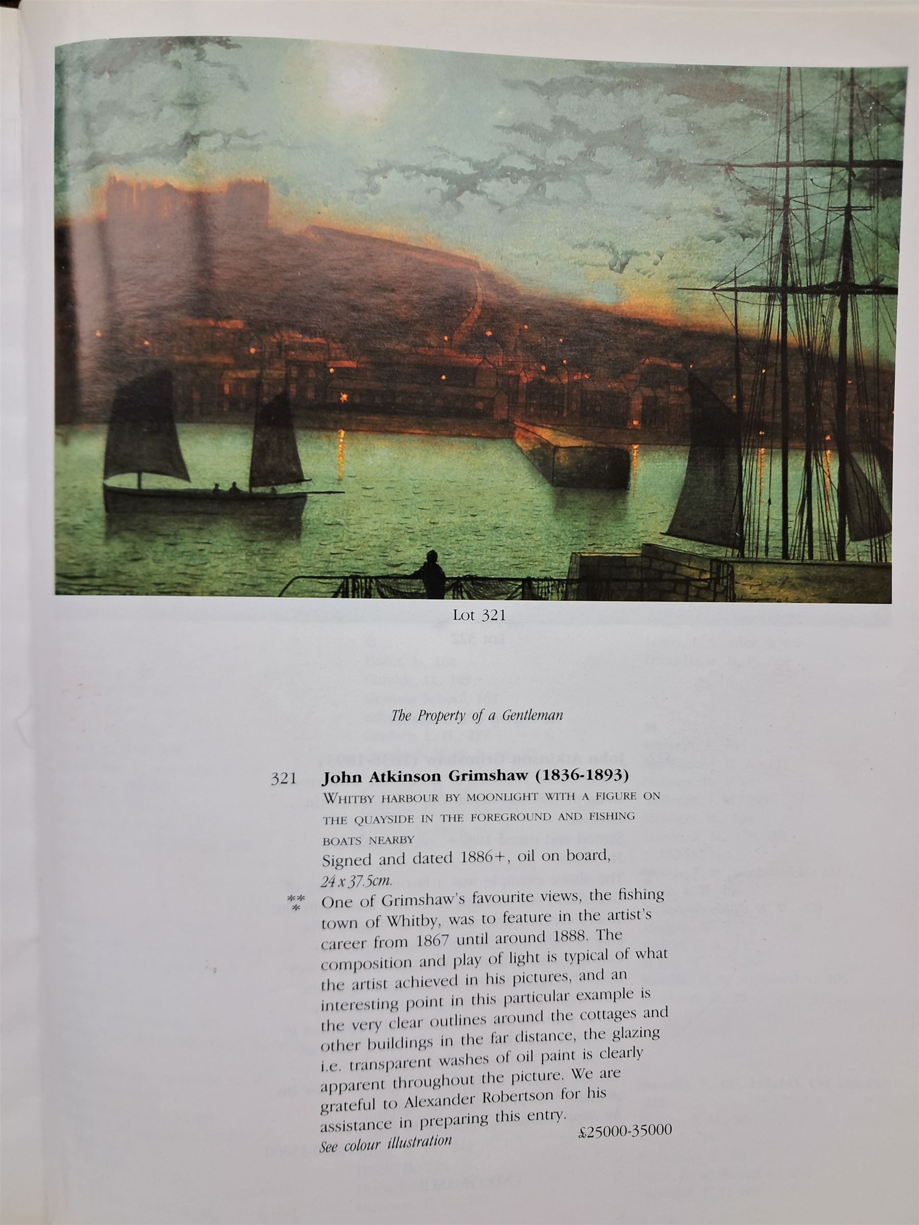 John Atkinson Grimshaw (British 1836-1893): Whitby from Scotch Head, oil on board signed and dated 1886+, 24cm x 37.5cm 
Provenance: private collection, purchased David Duggleby Ltd 8th December 2014 Lot 75; David Duggleby Whitby 14th September 2004 Lot 249; Phillips Leeds 16th November 1999 Lot 321. Sold together with a copy of the Phillips catalogue, which reads: 
