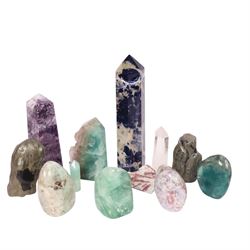 Large sodalite obelisk, together with rubellite specimen, polished fluorite and other poli...