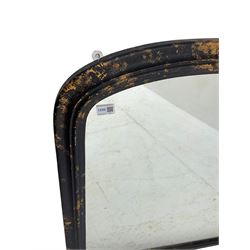 Arched overmantle mirror, black painted frame with gilt 'splatter' design