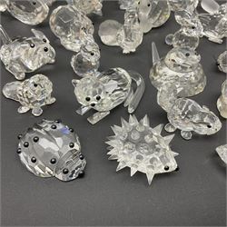 Collection of Swarovski Crystal animals, to include hedgehogs, snails, birds, mice and snakes, etc