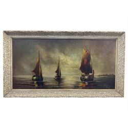 Chinese School (20th century): Junk Boats, oil on canvas indistinctly signed 49cm x 100cm