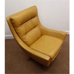  1970's Parker Knoll 'statesman' style vintage retro swivel armchair on teak five point, upholstered in mustard faux leather  