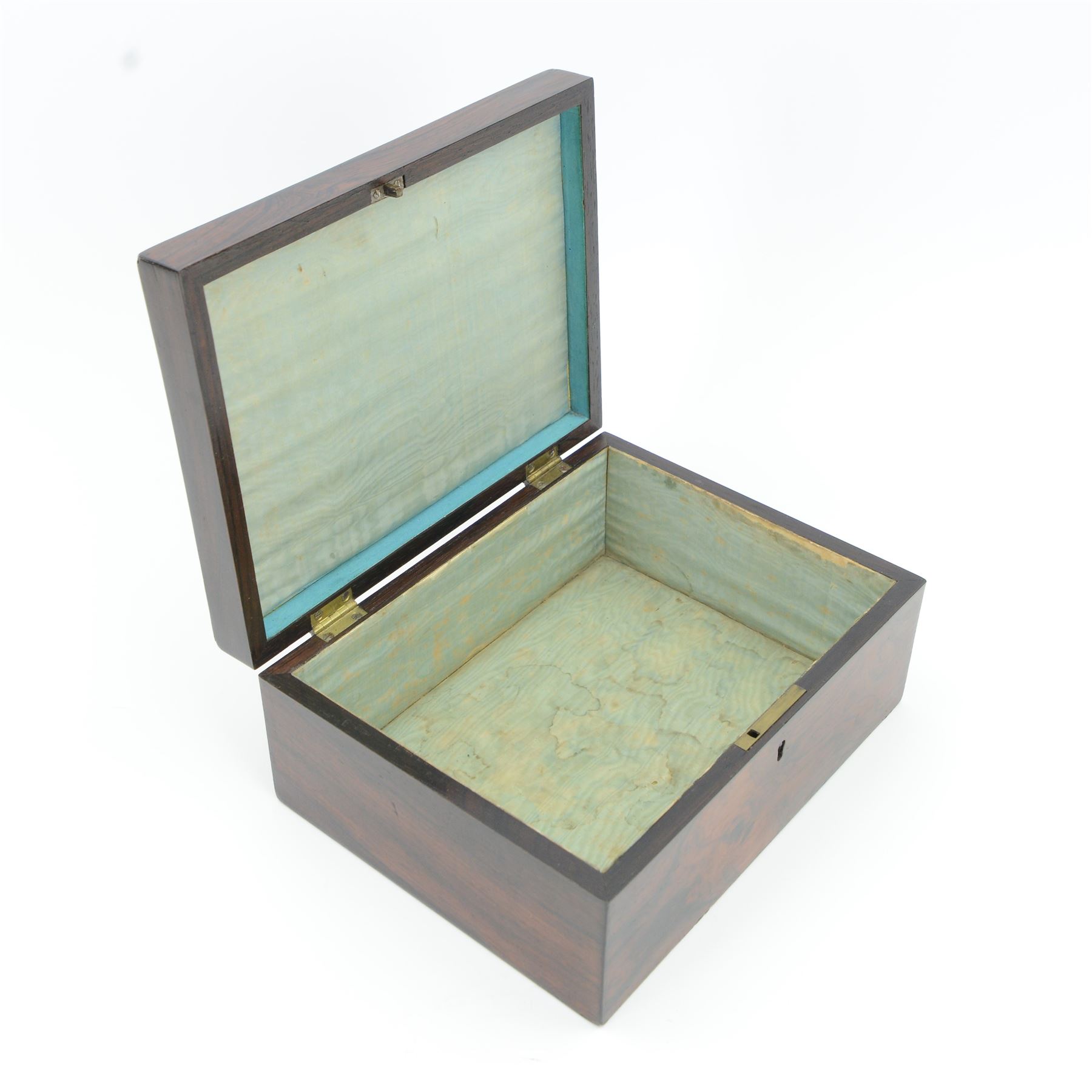 19th century Tunbridge ware marquetry box, the hinged cover decorated with tumbling blocks in specimen timbers and hardwood, within a star border, H10cm W23.5cm D18cm